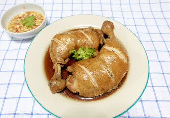 Boiled chicken in fish sauce with spicy sauce  
