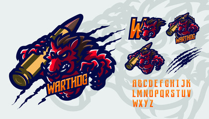 illustration vector graphic and font set of warthog perfect for e-sport team mascot and game streamer