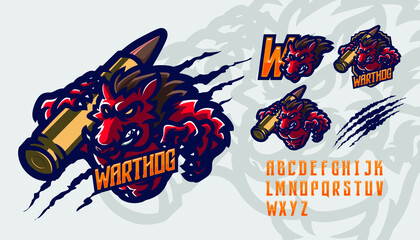 illustration vector graphic and font set of warthog perfect for e-sport team mascot and game streamer © Oka