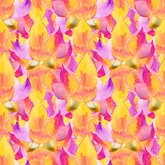 Naklejka na ściany i meble Colorful watercolor abstract seamless pattern with lotus silhouette 