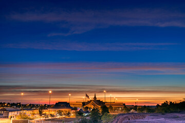 Immigration building of the 3rd Thai-Lao Friendship Bridge at Nakhon Phanom during sunset.