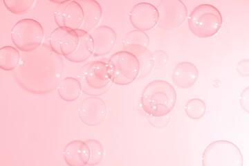 Natural freshness transparent pink soap bubbles background. 