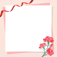 母の日、カーネーション、リボン、フレーム、背景、イラスト / 正方形