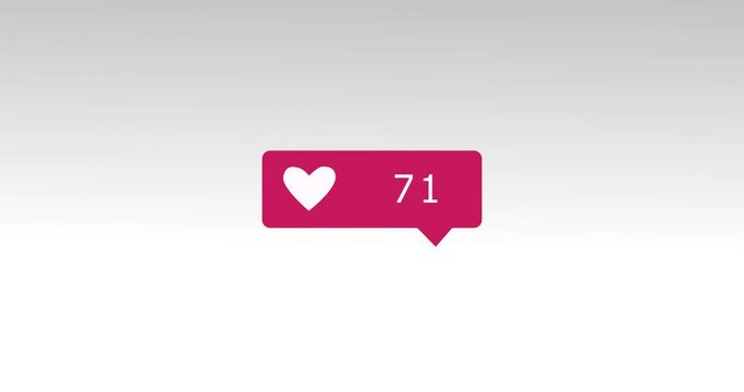 Animation of pink Like button or like on social network with increasing counting of numbers. Motion graphic background. Social media reaction buttons.