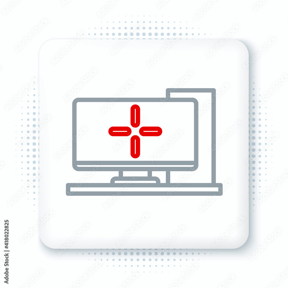 Poster line computer monitor icon isolated on white background. pc component sign. colorful outline concept