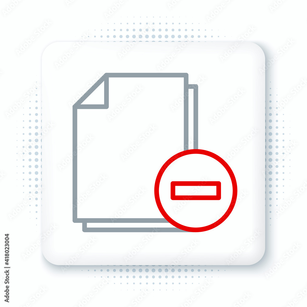 Fototapete Line Document with minus icon isolated on white background. Clear document. Remove file document. Delete information file. Colorful outline concept. Vector.