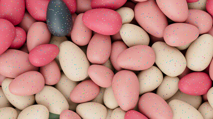 Multicolored Easter Egg background. Beautiful Easter Wallpaper with, speckled Pink and Cream Eggs. 3D Render 