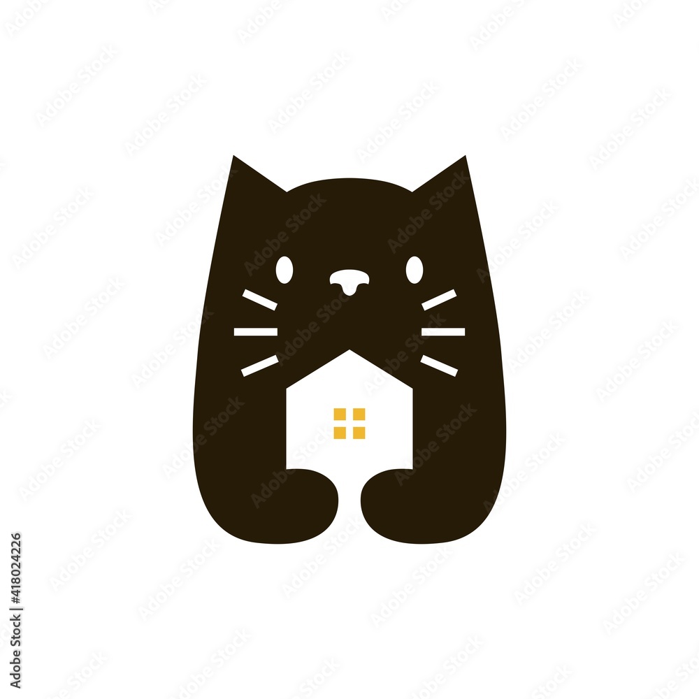 Poster cat house home negative space logo vector icon illustration