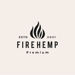 cannabis fire hemp weed hipster vintage logo vector icon illustration