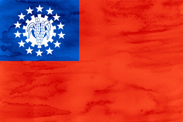 ミャンマー　 国旗　水彩　和紙