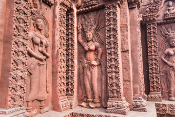 Stucco ancient. Stucco adorn ancient sanctuary. Huay Kaew temple in Lopburi, Thailand.