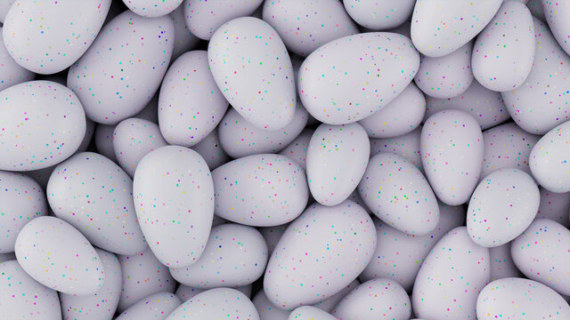 Multicolored Easter Egg background. Beautiful Easter Wallpaper with, speckled Grey Eggs. 3D Render 