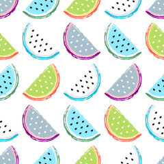Watermelon seamless pattern. Fruit and berry seamless watermelon background. Juicy cute pattern. Vector illustration