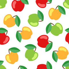 Apple seamless pattern. Fruit seamless apple background. Juicy cute pattern. Vector illustration