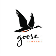 Goose Logo Design Template Animal Vector Inspiration, Flying Bird Silhouette Graphic Element Ideas