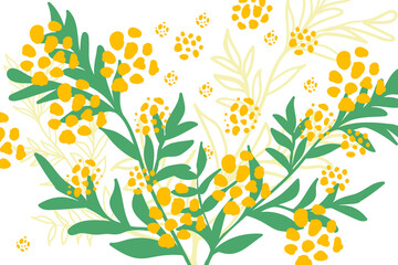 Bouquet of spring flowers mimosa, decorative design, vector illustration