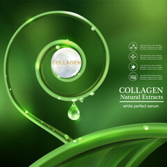 Fototapeta na wymiar Collagen Solutions Vector Background Concept for Advertising Banner Poster SkinCare Cosmetic Products.