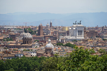 Historic ancient Rome city center aerial panoramic view with landmarks, Rome, Italy