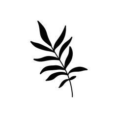 Tropical leaf. Black silhouette. Forest element. Vector illustration.