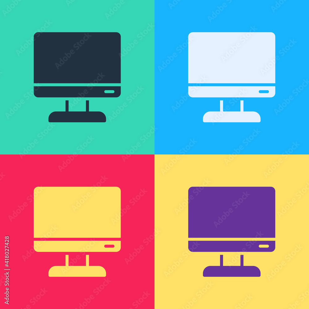 Poster pop art computer monitor screen icon isolated on color background. electronic device. front view. ve