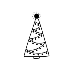 Christmas tree. Abstract hand drawn outline vector illustration.