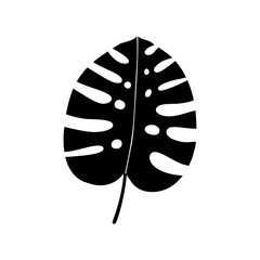 Monstera leaf. Black silhouette. Tropical forest element. Vector illustration.
