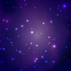 Naklejka na ściany i meble Outer space with bright shiny stars, blue and purple glow background.