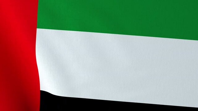 Waving United Arab Emirates flag. UAE waved flag close up fabric texture. Emirates background. National sign of UAE. 3d render 4k looped animation.