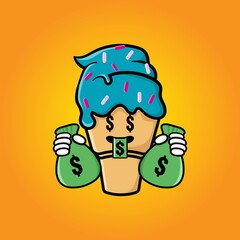 cute ice cream  cartoon mascot character funny expression