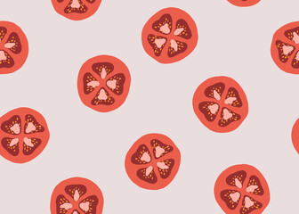 Tomato slices hand-drawn seamless pattern