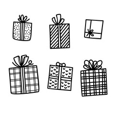 Gifts set. Present collection. Hand drawn doodle outline vector illustration.