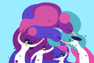 Group of people celebrate the Holi festival by throwing colours to each other