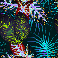 Fototapeta na wymiar Tropical Leaf. Modern Motif. Jungle Print.