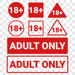 18 plus sign. Warning only for 18 years and over. Eighteen years over. Under eighteen years prohibition sign. Adult only. Isolated on transparent background. Illustration vector