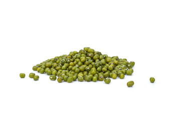 Mung bean (Vigna radiata) seeds isolated on white background.