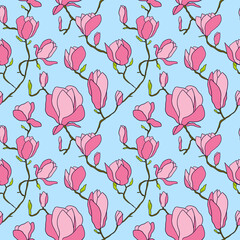 floral seamless pattern of magnolia and leaves