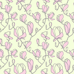 floral seamless pattern of magnolia and leaves