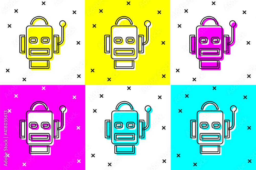 Poster set robot icon isolated on color background. artificial intelligence, machine learning, cloud comput