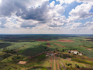 Drone shot aerial view scenic landscape of river reservoir dam and the forest