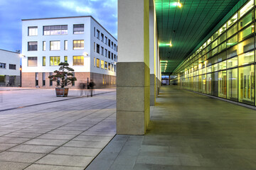 Night scene on the campus of EPFL (Swiss Federal Institute of Technology Lausanne), Lausanne, Switzerland - obrazy, fototapety, plakaty