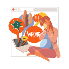 Pregnant Woman Victim of Cyberbullying Suffering from Violence and Hatred from Social Media Vector Illustration
