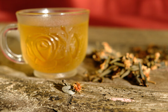 Medicinal herb  sagan daila and healing tea ,  Rhododendron of Adamsia. Selective focus