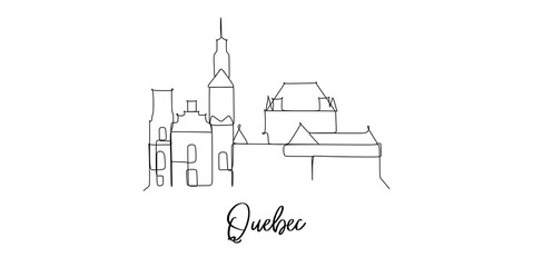 Quebec of Canada landmark skyline - continuous one line drawing