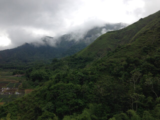 a stunning panoramic scene, mountain and rice field from Sembalun Lombok Indonesia