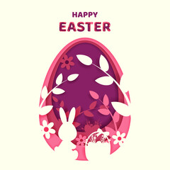 Happy Easter greeting card with cut out paper egg.