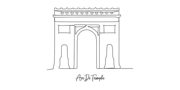 Arc De Triomphe Of France Landmark Skyline - Continuous One Line Drawing