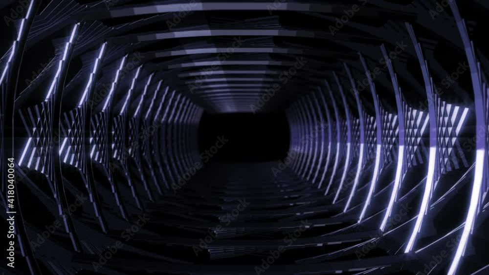 Sticker abstract background 3d animation moving through shiny metal structure tunnel loop. great for ads, sc