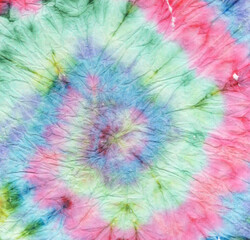 Psychedelic Tie Dye. Red Dyed Round Flower Paint.
