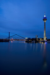 Düsseldorf city places buildings blue hour   