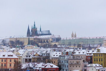 Obraz premium Christmas Snow Prague gothic Castle, Czech Republic